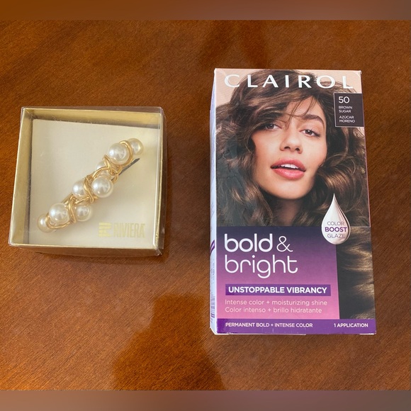 Clairol Accessories - NIB:  Clairol Bold & Bright Permanent Hair Color w/Faux Pearl & Gold Barrette